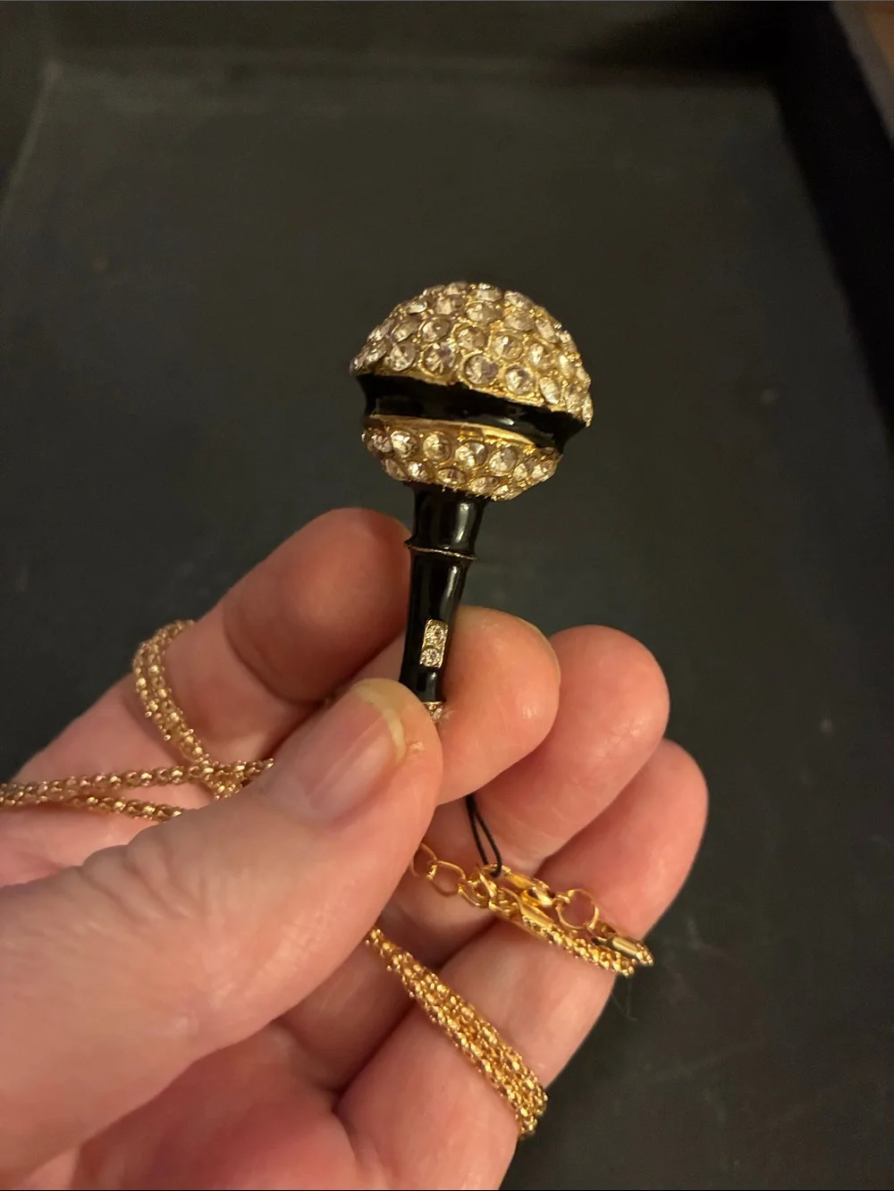 Microphone Crystal Pave Pendant Necklace in Gold and Black